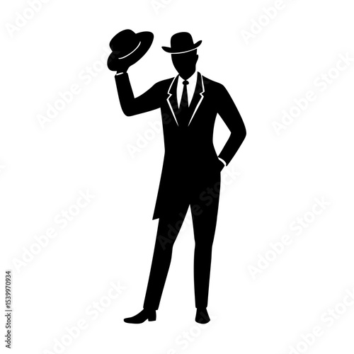 full body silhouette of business man tipping hat  .svg