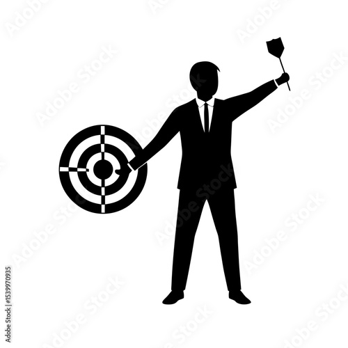 full body silhouette of business man throwing dart.svg