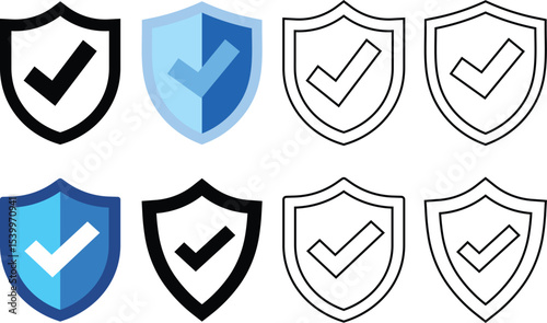 Various shield icons displaying a checkmark symbol representing security and assurance