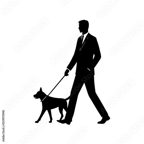 full body silhouette of business man walking dog  .svg