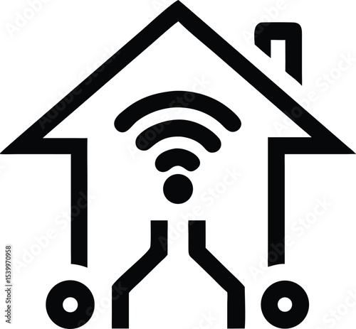 Smart home hub house silhouette design with network signal for modern ai technology