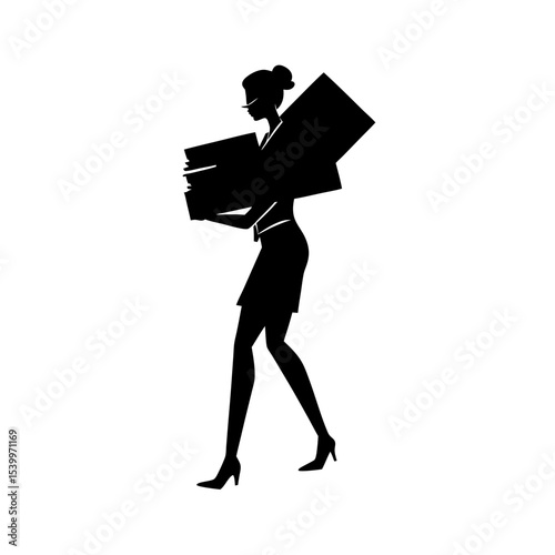 full body silhouette of business woman carrying la.svg