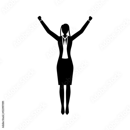 full body silhouette of business woman celebrating.svg