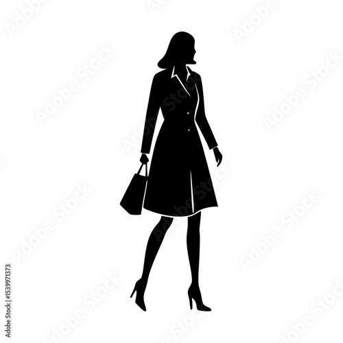 full body silhouette of business woman in trench c.svg