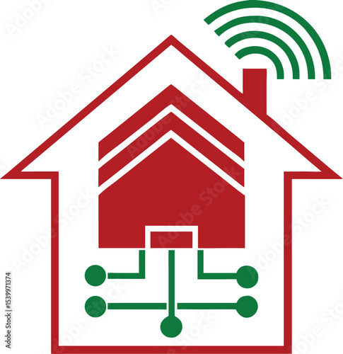 Smart home concept depicted with technology elements of artificial intelligence