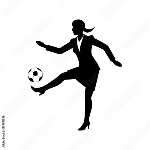 full body silhouette of business woman kicking soc.svg