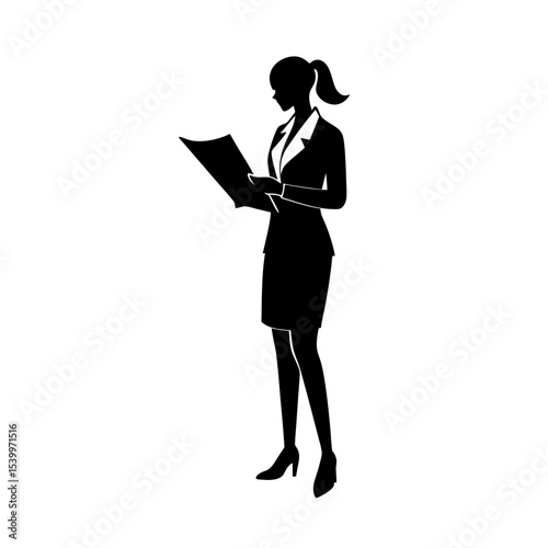 full body silhouette of business woman reading pri.svg