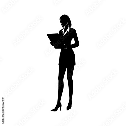 full body silhouette of business woman reading tab.svg
