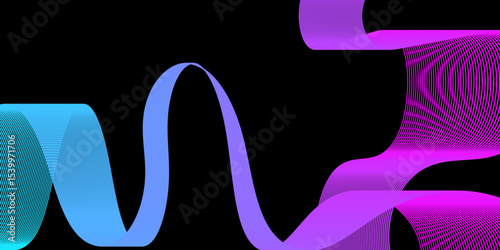 Abstract Neon Ribbon Lines on Black Background