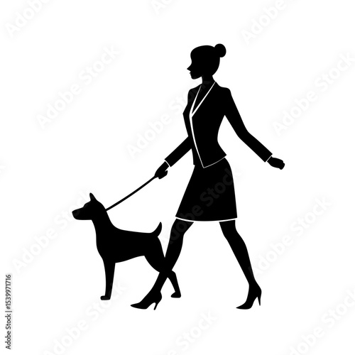 full body silhouette of business woman walking dog.svg