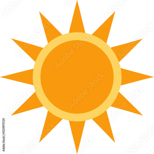 A flat design sun with perfect symmetry and sharp edges, offering a bold, clean aesthetic.