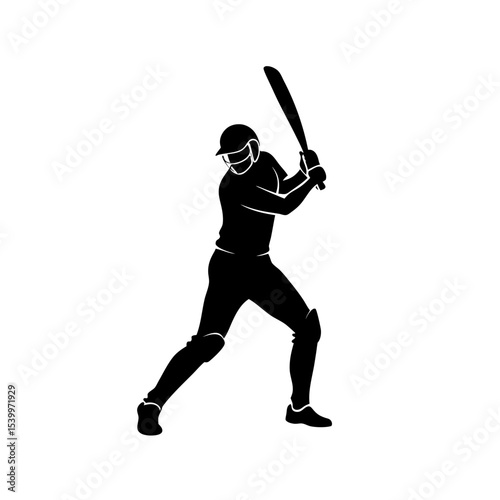 full body silhouette of cricket batsman hitting ba.svg