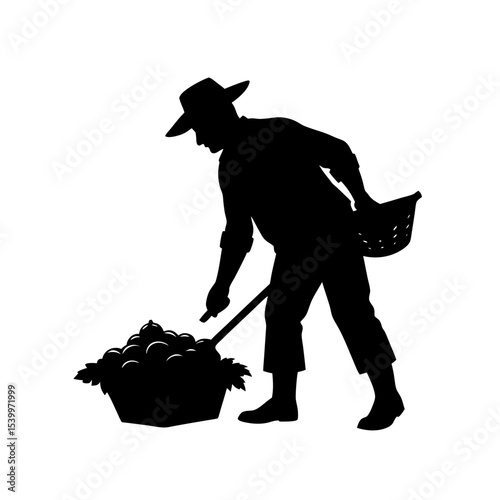 full body silhouette of farmer harvesting vegetabl.svg