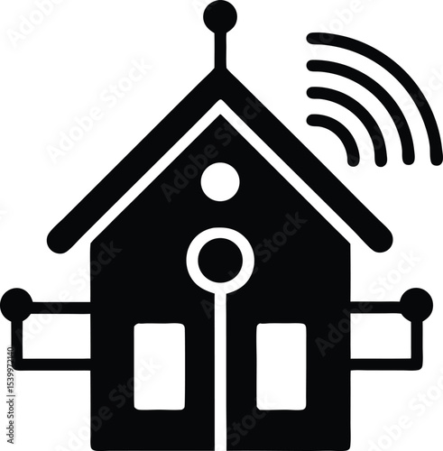 Smart home hub and network signal vector illustration on a white background