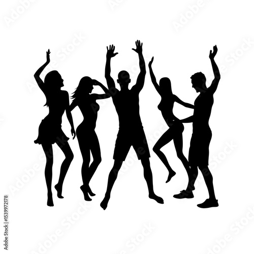 full body silhouette of friends dancing at beach p.svg