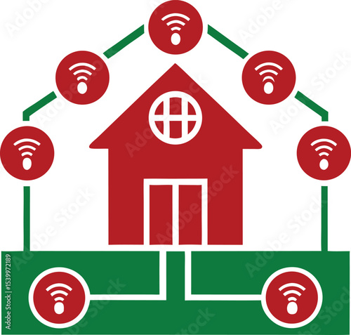 Smart home connectivity concept with wireless signals and house icon