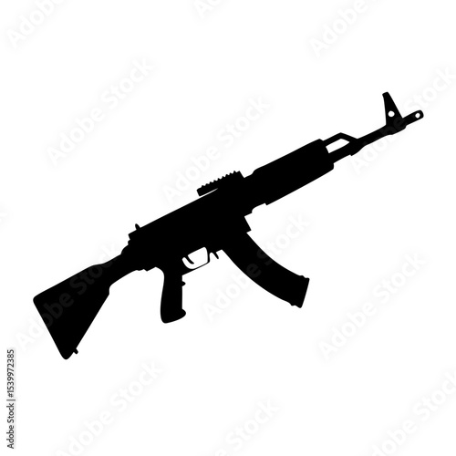 "AK47 Rifle Silhouette – Assault Weapon Icon, Military Gun Vector, Automatic Firearm Clipart, Black Tactical Gun Graphic, Combat Arms PNG"