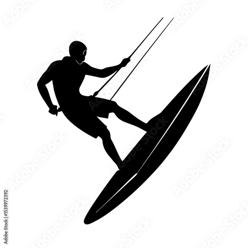 full body silhouette of kite surfer performing jum.svg