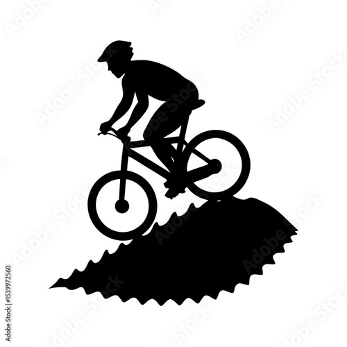 full body silhouette of mountain biker on rough te.svg