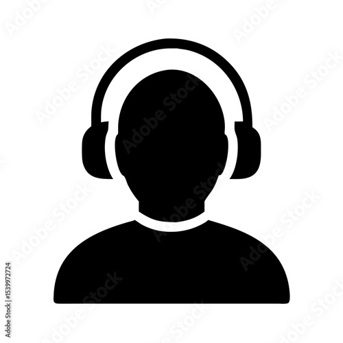 Silhouette Headphones Icon – Person Listening to Audio, Music, Podcast, or Call – Stream Sound, Headset Clipart, Audio Profile Vector Art