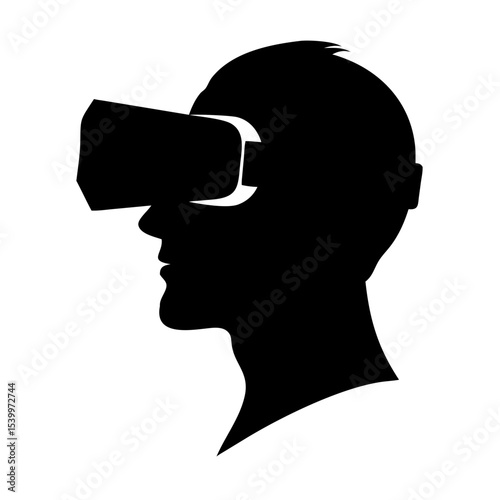 Virtual Reality Headset Icon – VR Goggles Silhouette – Man Wearing AR/VR Glasses – Futuristic Technology Concept for Games & Innovation