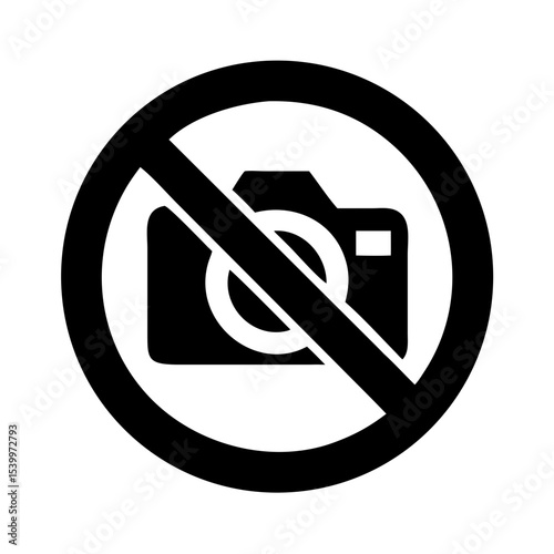 No Photography Icon – Camera Prohibited Sign – Do Not Take Photos Symbol – Black Circle Vector – Forbidden Image Capture Graphic for Public or Event Use

