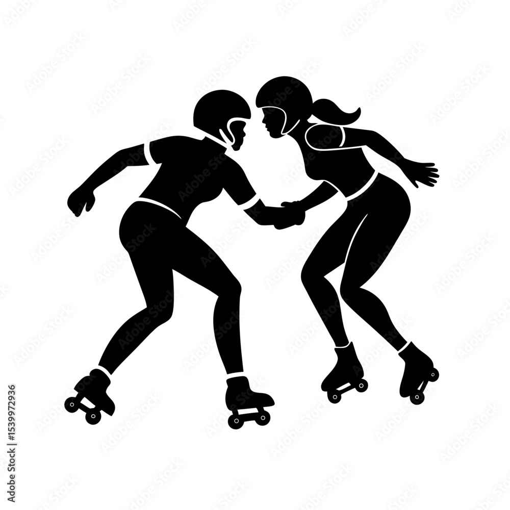 Naklejka premium full body silhouette of roller derby skater pushin.svg