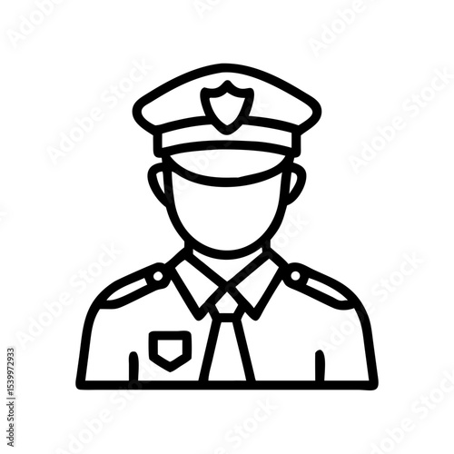 Police Officer Icon – Law Enforcement Symbol – Security Guard Line Graphic – Uniformed Authority Vector – Safety Personnel Illustration for Public Service UI