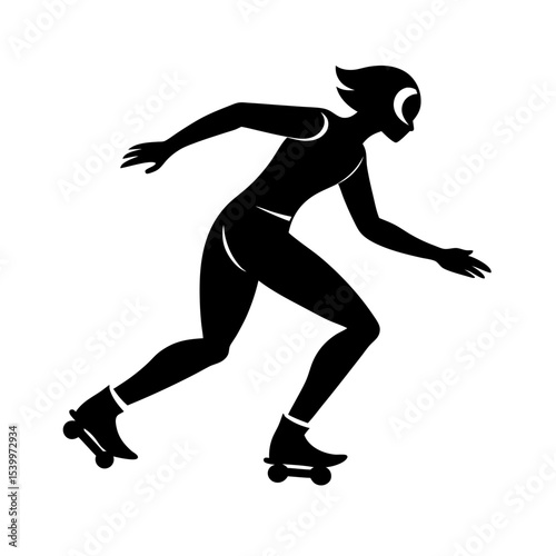 full body silhouette of rollerblader skating fast .svg