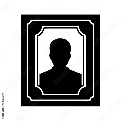Framed Portrait Icon – Silhouette Photo Symbol – Black Picture Frame Graphic – Memorial Image Vector – Profile Wall Art Illustration for Home or App UI