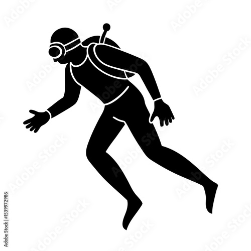 full body silhouette of scuba diver exploring reef.svg