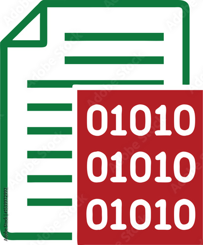 Binary data document icon depicting code artificial intelligence and technology