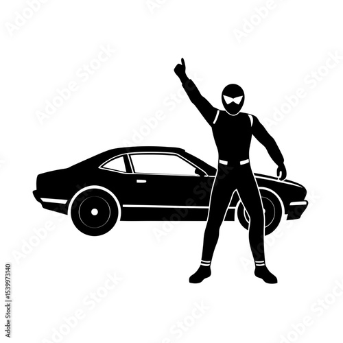full body silhouette of stunt car driver in drift .svg