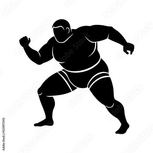 full body silhouette of sumo wrestler charging    (1).svg