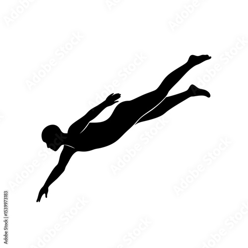 full body silhouette of swimmer diving into water .svg