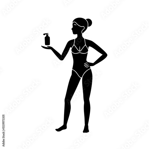 full body silhouette of woman applying sunscreen .svg