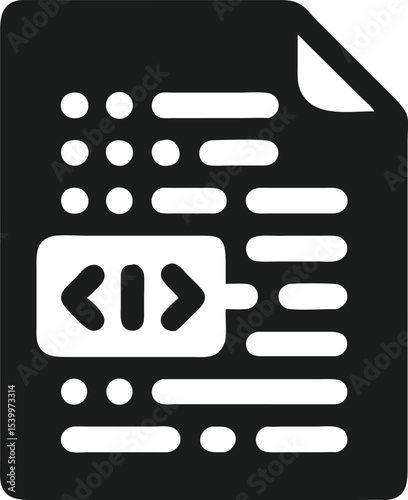 Vector illustration of smart contract document with code and ai symbols in black
