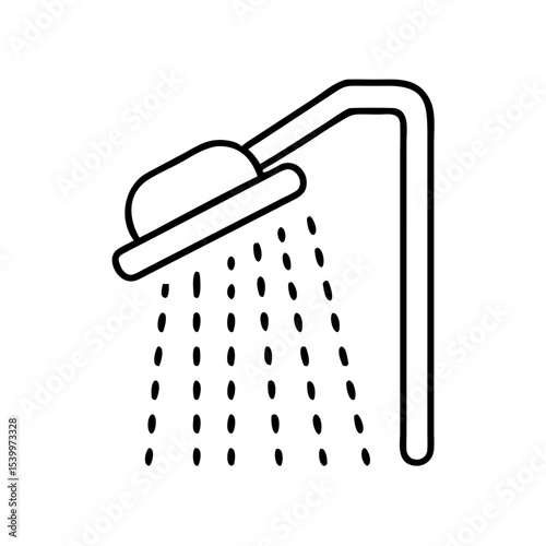 Minimalist Shower Icon – Black Silhouette Water Stream Symbol – Bathroom Fixture Graphic – Modern Wash Sign – Clean Vector for UI/UX Design
