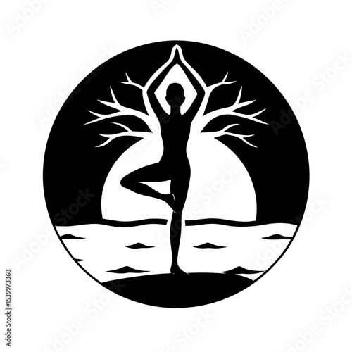 full body silhouette of yoga practitioner in tree .svg
