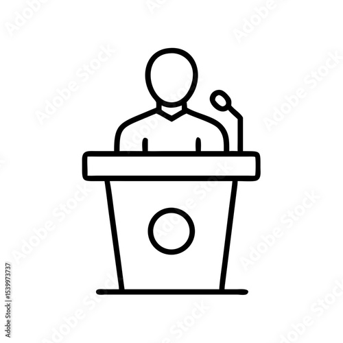 Speaker at Podium Icon – Public Speaking Silhouette PNG, Politician or Presenter Illustration, Conference Speech Vector, Business Seminar Graphic