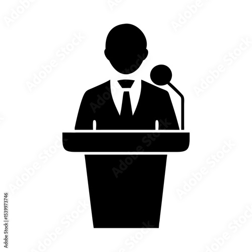 Speaker at Podium Icon – Public Speaking Silhouette PNG, Politician or Presenter Illustration, Conference Speech Vector, Business Seminar Graphic