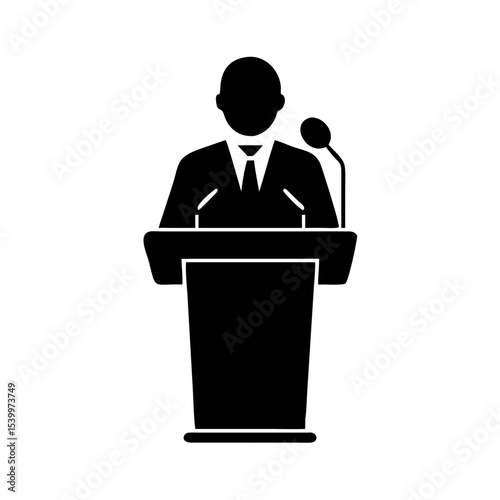 Speaker at Podium Icon – Public Speaking Silhouette PNG, Politician or Presenter Illustration, Conference Speech Vector, Business Seminar Graphic