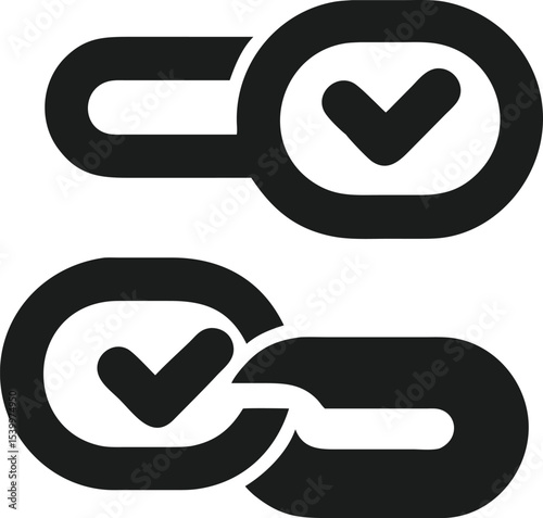Secure network connection icon illustrating connected links with approved checkmarks