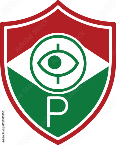 Abstract shield design with ai neural network and eye symbol on transparency