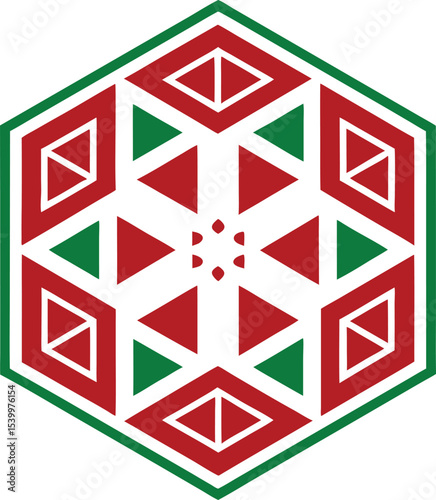 Geometric hexagon design with red and green elements for modern applications