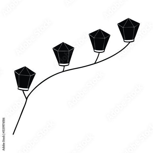 Magical floating lantern trail at night a serene vector illustration of glowing lanterns in a dark sky