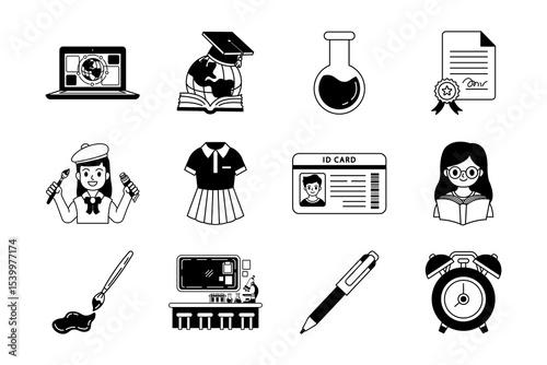 black and white illustration drawing of school collection