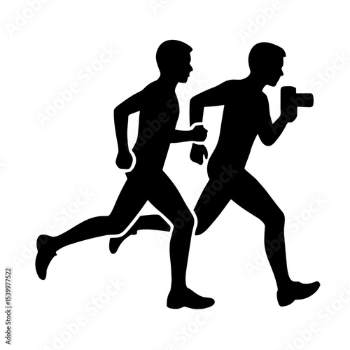 Two runners competing while sports photographer captures the moment  