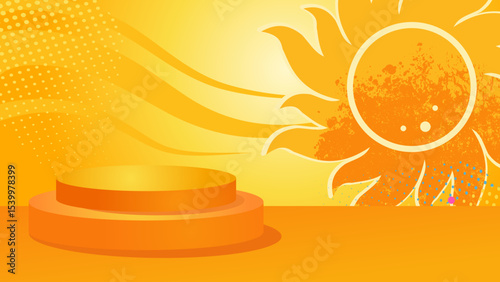 yellow tropical scene with sun and product podium – summer vector illustration