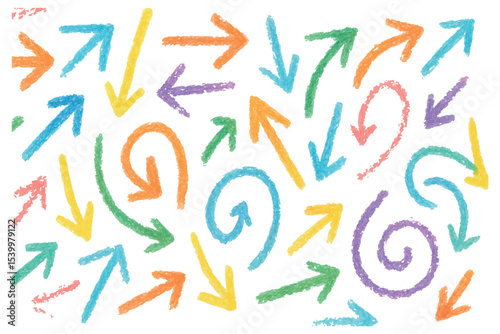 colorful arrows in various directions, creating a chaotic, yet artistic design with energetic and lively colors